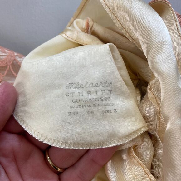 Vintage 50s Dress Womens Small Pink Satin & Lace Midi Wedding Cocktail 36x24x36 - Picture 12 of 14